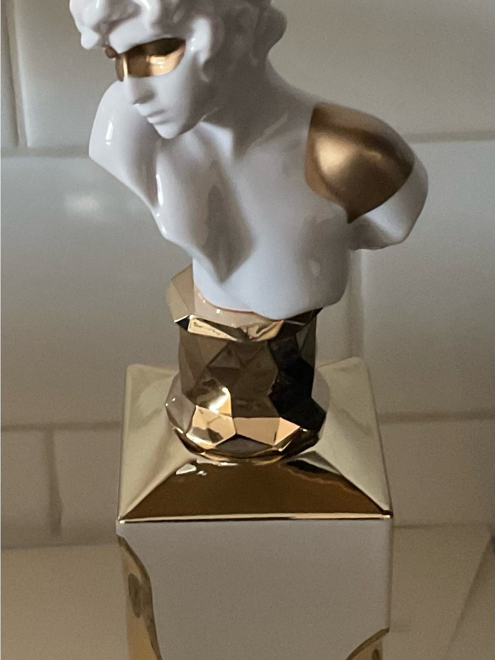 White and Gold Ceramic Bust Accent - Decorative Statue